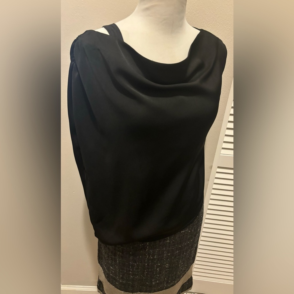 Six Fifty NWT Black Satin Off Shoulder sleeveless top. Size Large.